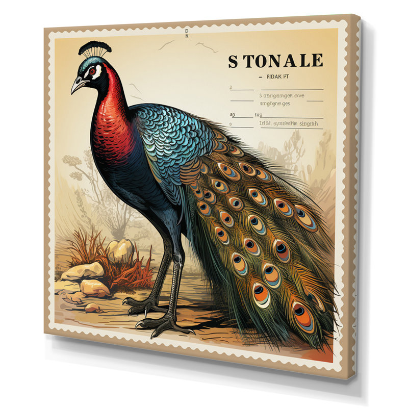 Illustration du timbre de Glorious Peacock I - reproduction sur toile, H 30 po x l 30 po x P 1 po, Toile tendue