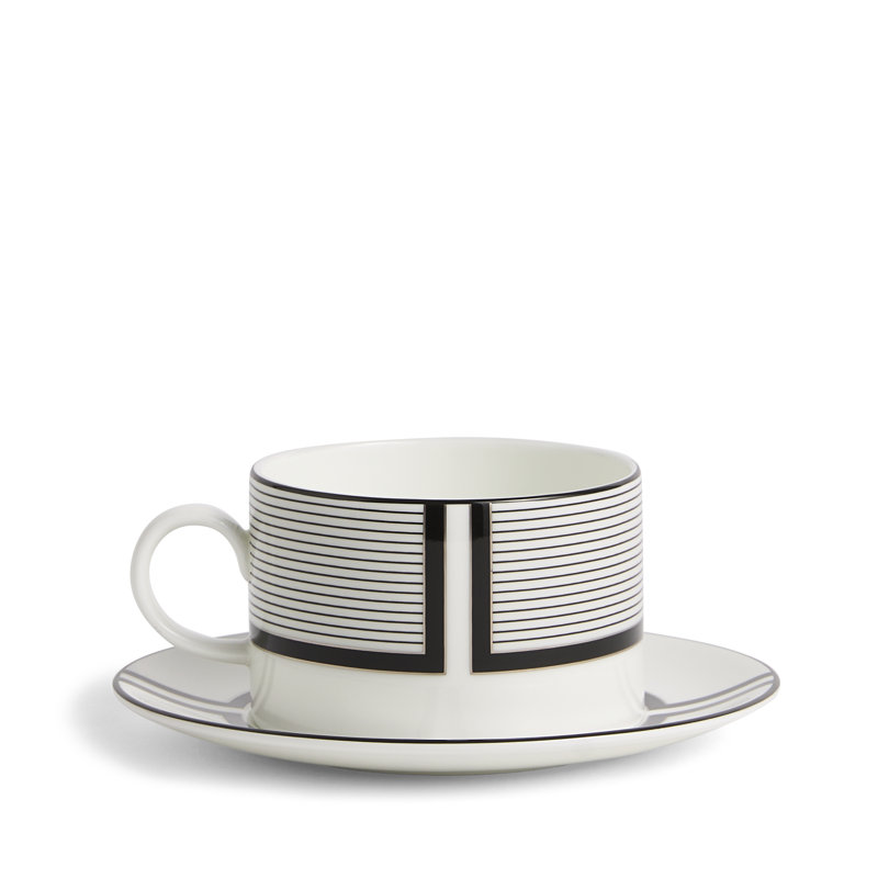 Tasse à thé et soucoupe graphite 7,9 oz Vera Vera Luxe, Noir et blanc