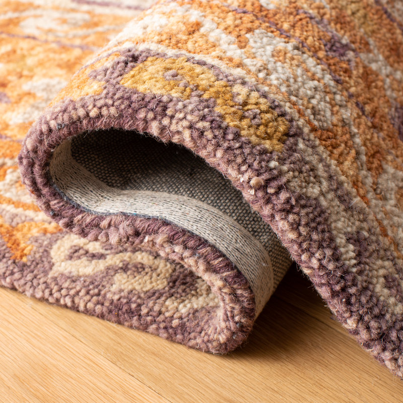 Tapis orange / beige en laine / coton touffeté à la main, Rond 7 pi