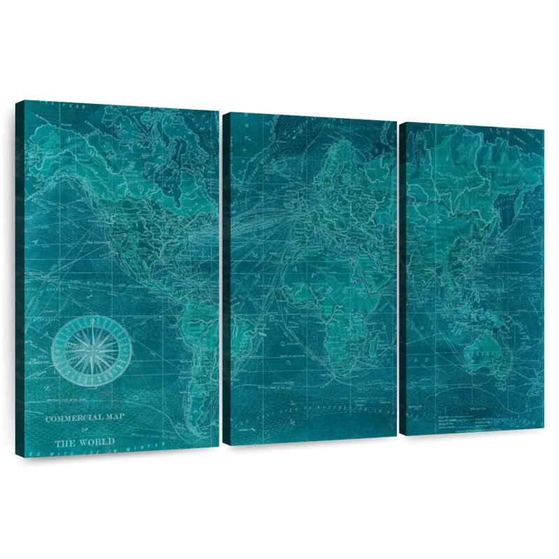 Carte du monde azur antique Aliaz, H 48 po x l 74 po