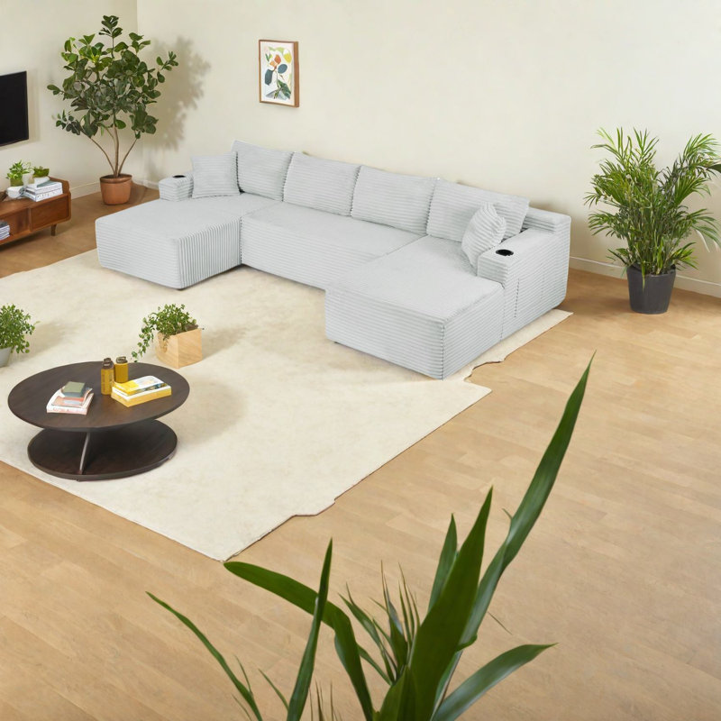 Canapé modulaire en U gris clair modulaire en velours côtelé pour la maison