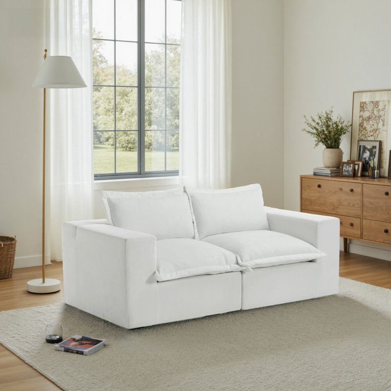 Canapé modulaire rembourré 2 pièces en chenille beige avec dossier à coussin 2 pièces - entièrement comprimé, aucun assemblage requis