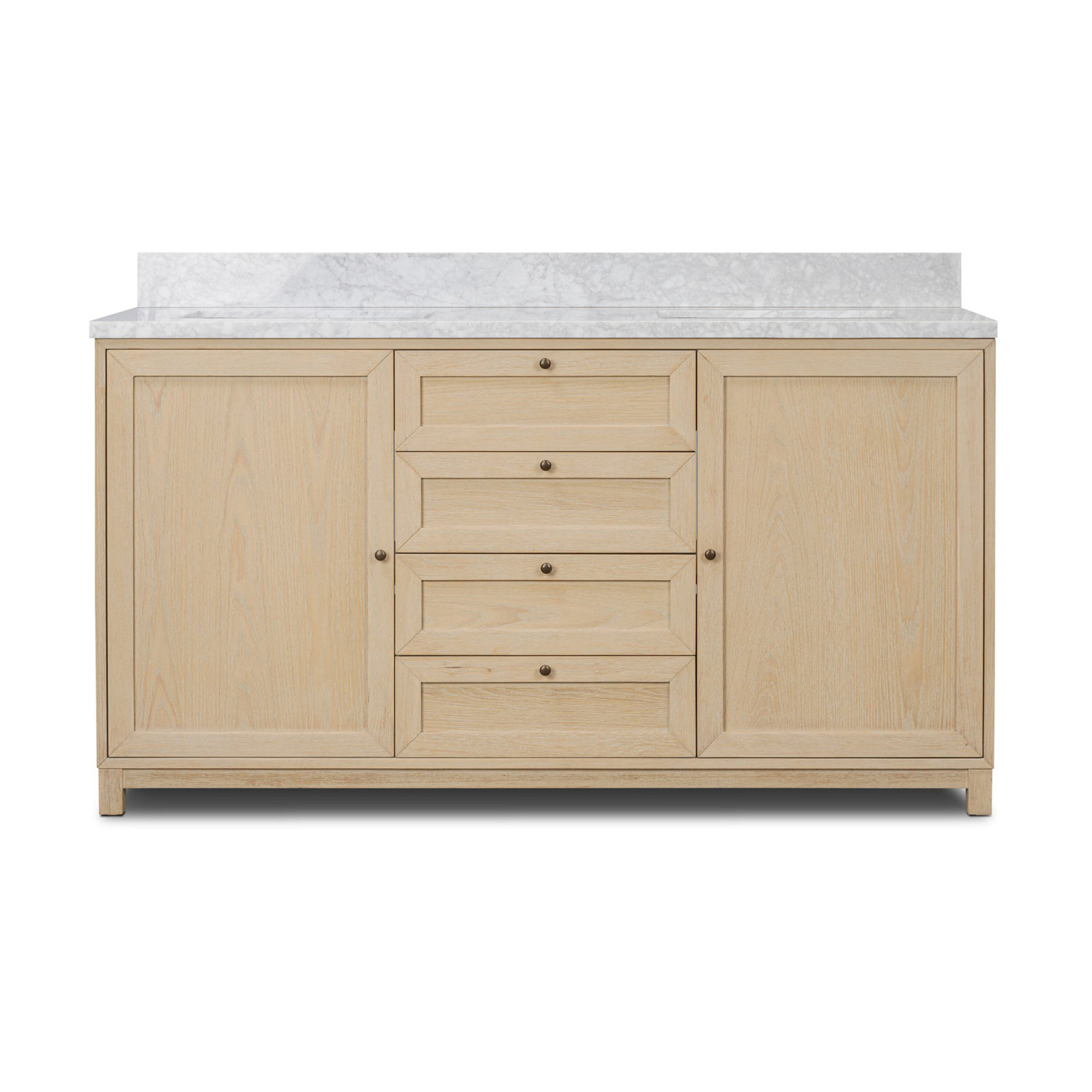 Sonata 60" Double Bathroom Vanity, Satin Bleached Oak Veener