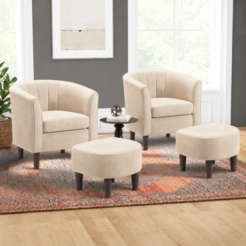 Fauteuil demi-tonneau rembourré avec repose-pieds 27,4 po Torince (ensemble de 2, H 26,8 po x l 27,4 po x P 25,6 po, Beige