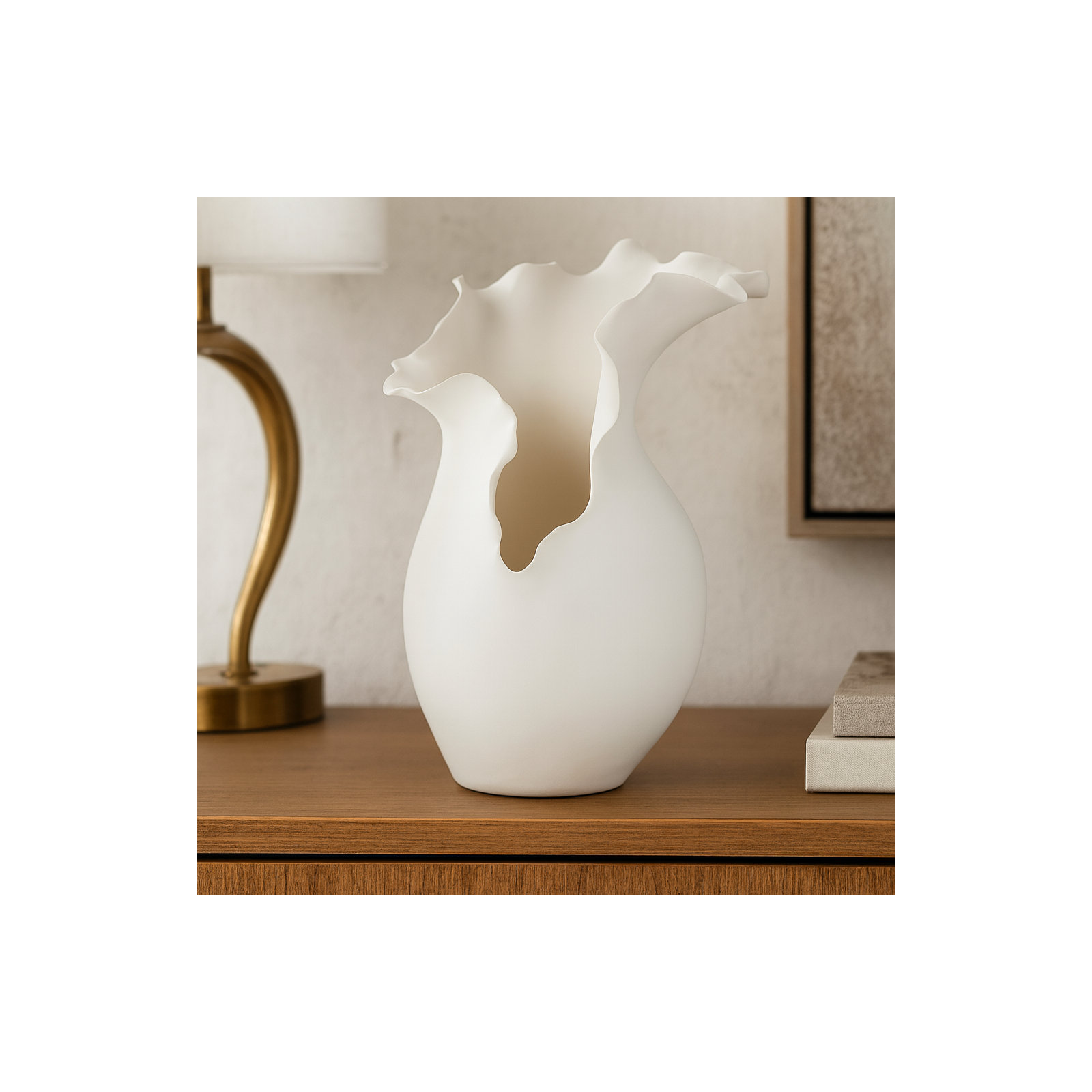 Bia Ceramic / Porcelain Table Vase, White, 14.8" H x 9.15" W x 9" D
