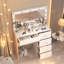 Ensemble de coiffeuse avec grand miroir et ampoules, coiffeuse de maquillage avec 5 tiroirs