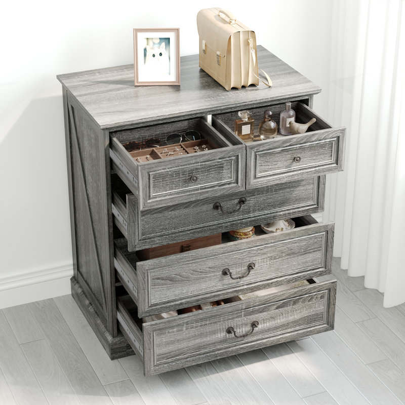Commode d'appoint 5 tiroirs rustique, Gris
