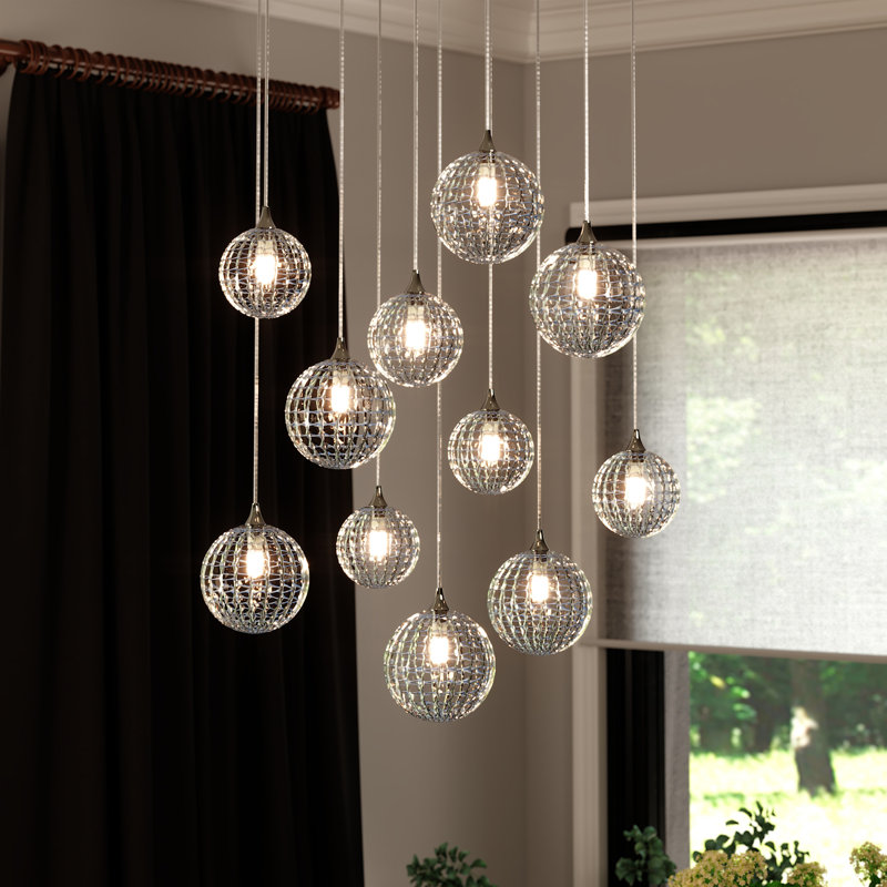 Breeze 11 Grey Glass Pendants Chandelier, Black, 120"