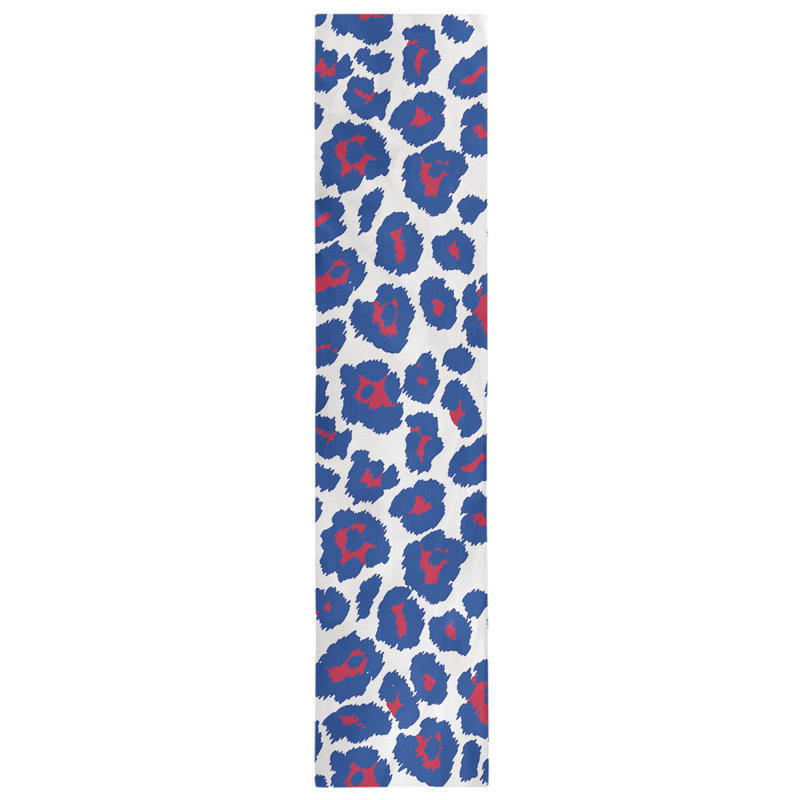 Animal Print Table Runner, 72" x 16", White/Blue/Red