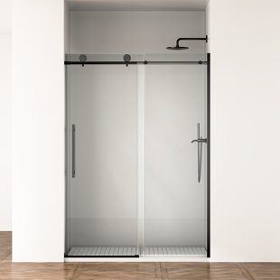 Porte de douche coulissante l 50 à 54 po x H 75 po, verre trempé transparent de 8 mm, étanche, facile à installer, fermeture en noir mat, fermeture étanche, corrosion