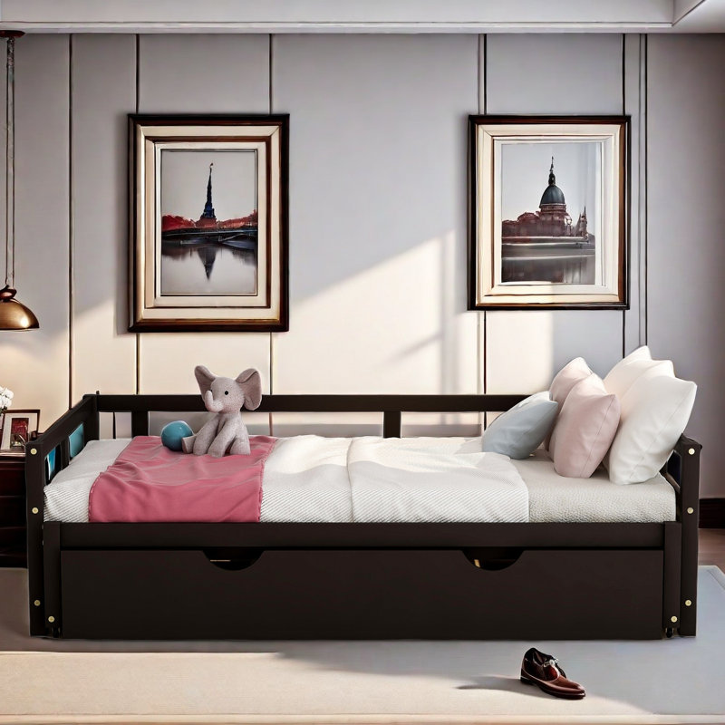 Extending Wooden Daybed With Handy Pull-out Trundle, Espresso