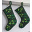 Chaussette de Noël en laine feutrée à la main - feuilles sur fond vert