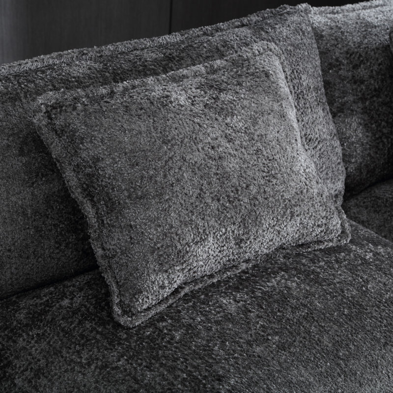 Canapé-lit modulaire en chenille moderne en L 112 po avec mousse amovible et mousse à mémoire de forme, structure de canapé confortable surdimensionnée et confortable