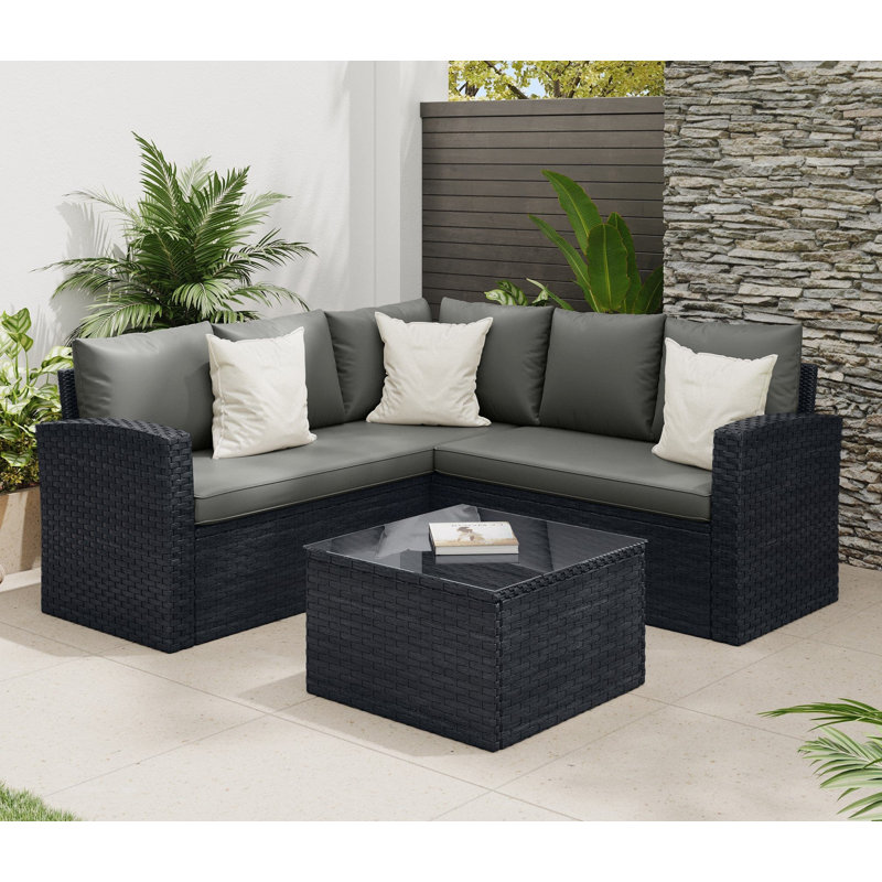 Hamler Polyethylene (PE) Wicker 5 - Person Seating Group with Cushions, Black