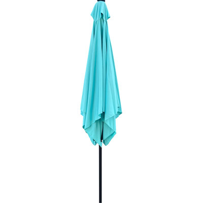 Parasol carré carré pour terrasse 2,5X2,5M à énergie solaire, 8 nervures, imperméable, mécanisme à manivelle, pour jardin et piscine, turquoise, 32 lumières