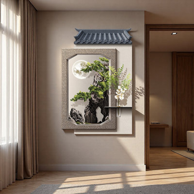 New Chinese-Style Sandstone Hydroponic Green Plant Display With Illuminated Murals