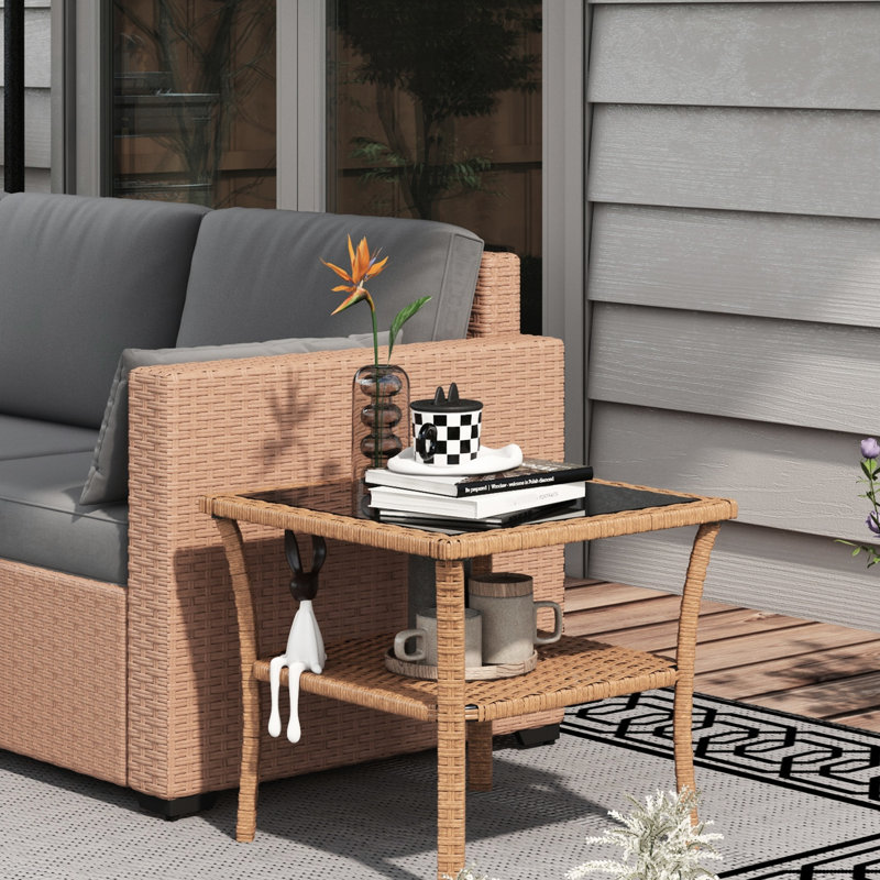 Table basse de patio avec verre trempé et fonctionnalité de rangement pour l'extérieur 2