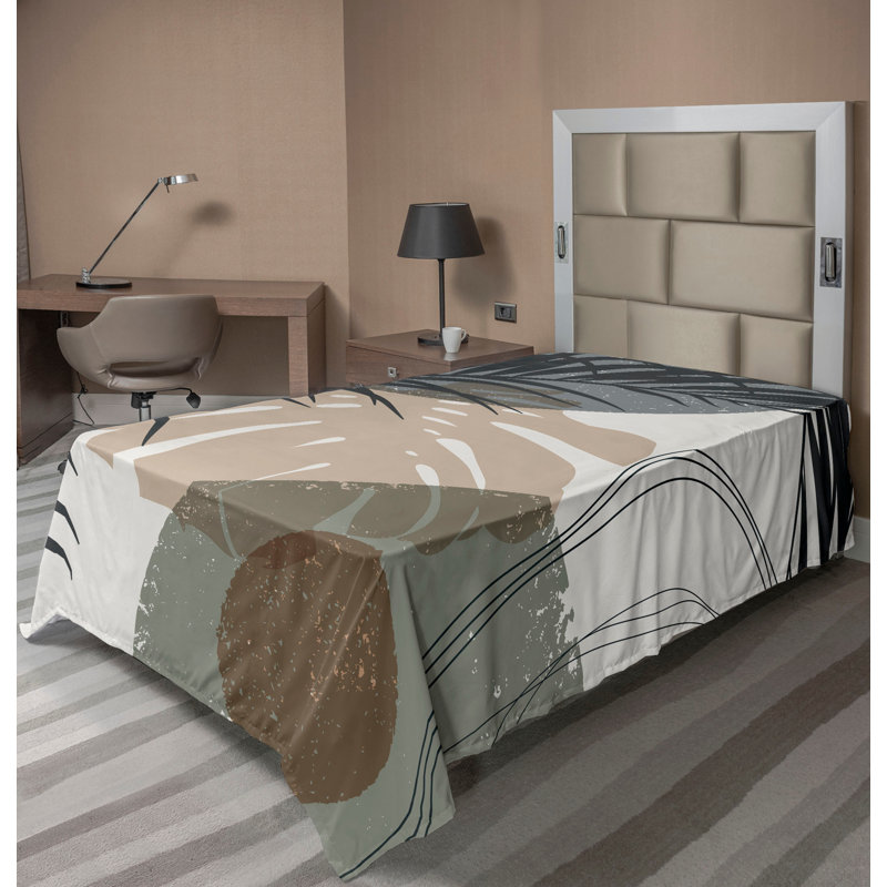 Drap-housse à motif floral Ambesonne, Drap plat pour lit simple TG, Gris, bleu sarcelle et brun clair / motif floral b