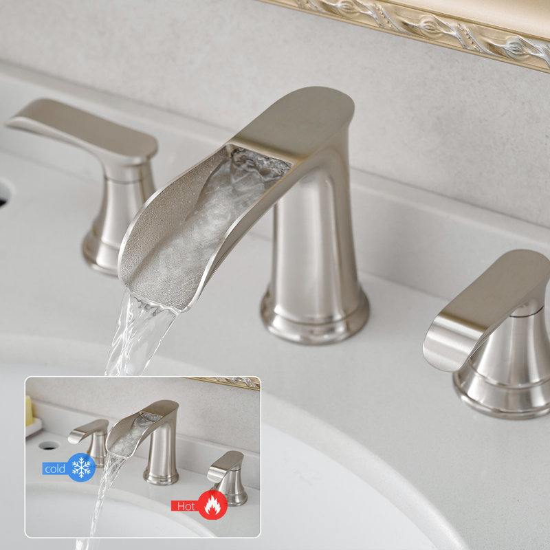 Robinet de lavabo surdimensionné de 8 pouces avec bonde escamotable en nickel brossé, robinet mélangeur à double poignée et tuyau pour meuble-lavabo