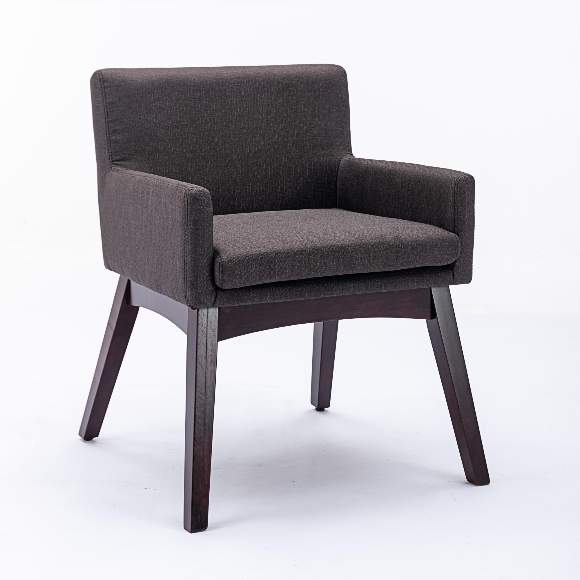 Corrigan Studio® Hengming Nexus Midcentury Modern Walnut Wood Finishing Dark Grey Fabric Dining