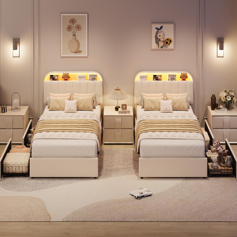 Grand / double / simple lit en velours avec tête de lit réglable et rangement à 2 tiroirs avec plateforme et sommier sans assemblage facile pour la chambre à coucher