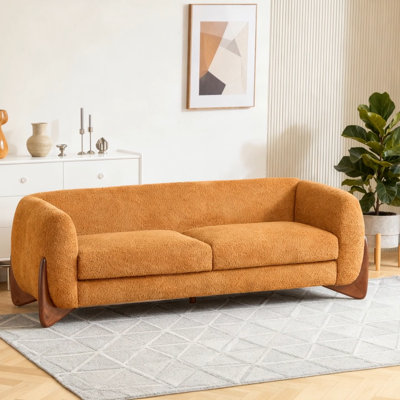 82-Inch Boucle Sherpa Sofa with Plush Cushions and Natural Wood Legs for Cozy Modern Living.