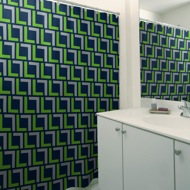 Rideau de douche géométrique simple, Bleu marine collège / vert action / gris loup, Non