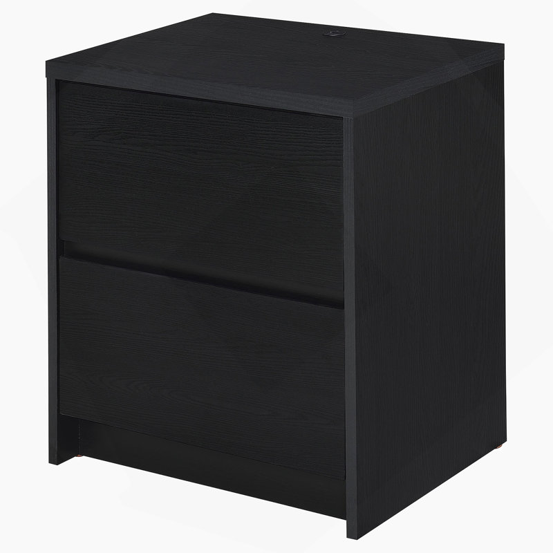 Black 2-Drawer Nightstand LED Lights And USB, Black