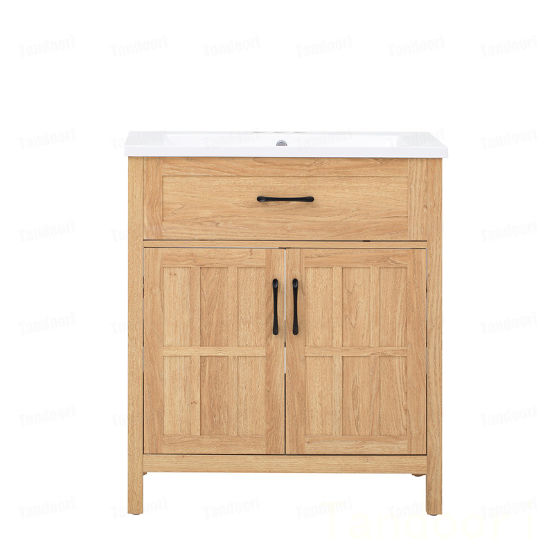 Meuble-lavabo de salle de bain avec lavabo en résine, meuble-lavabo à cadre en bois massif avec tablette réglable, organisateurs de porte d'armoire