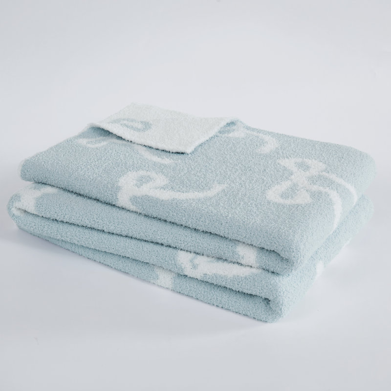 Truly Soft Cozy Bows Reversible Throw, White/Blue