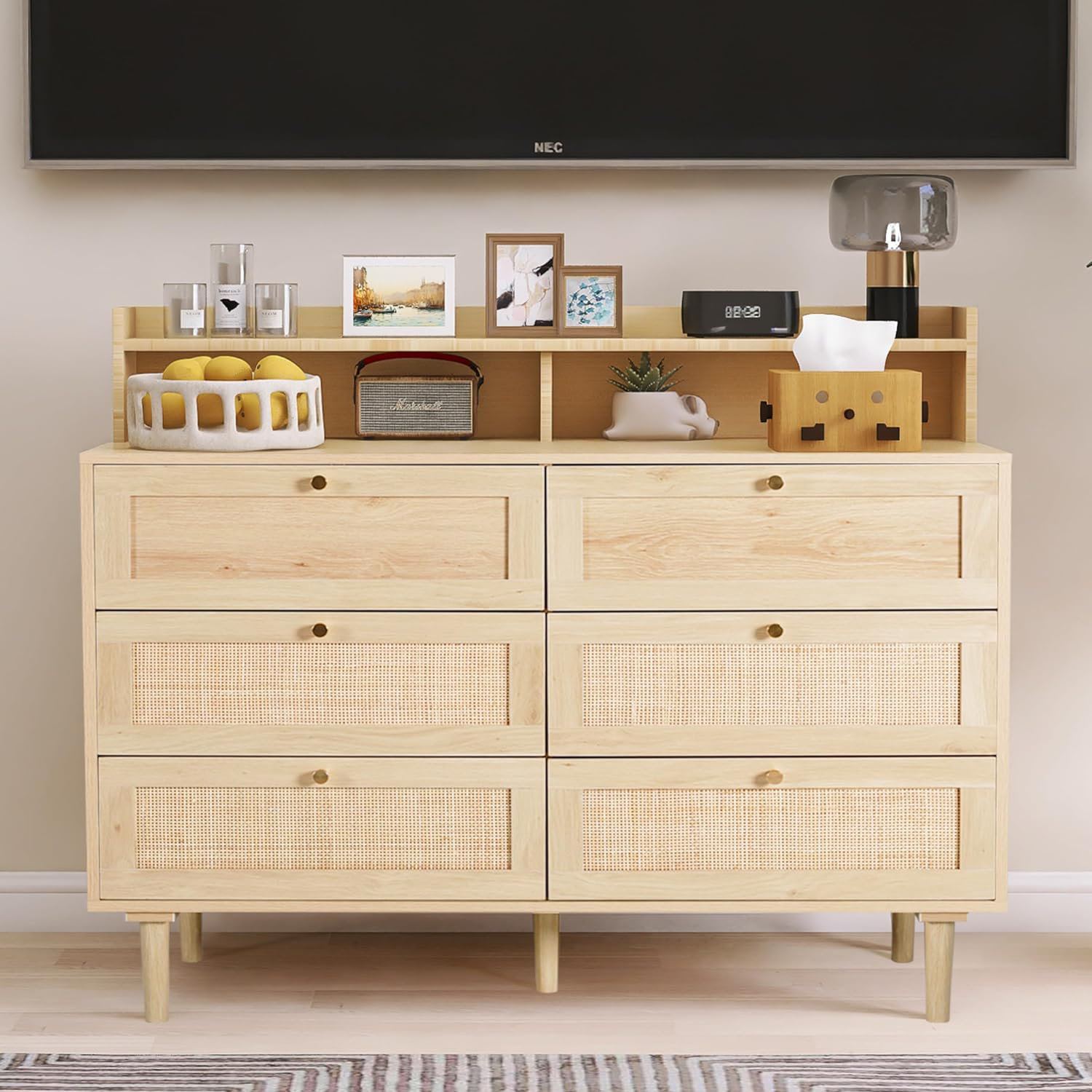 Bay Isle Home™ 6 Drawer Dresser With Shelves And Charging Station