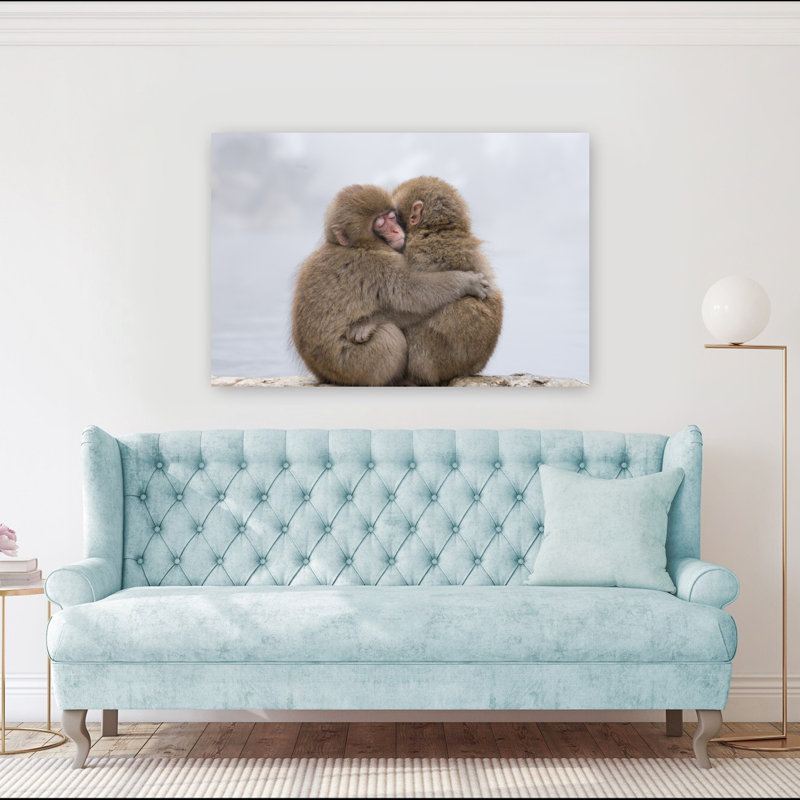 Cuddling Snow Monkeys Abstract Contemporary Monkey Landscape Nature Wall Art Print by Takeshi Marumoto - Wrapped Canvas Print