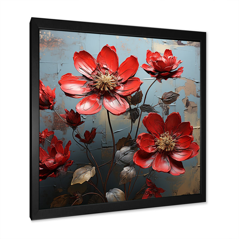 Zinnias Scarlet Petals sur impression sur toile, Cadre simple noir, H 30 po x l 30 po x P 1 po