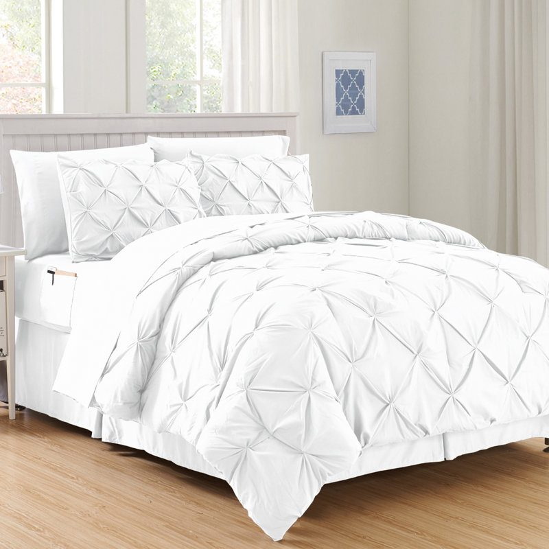 Modern & Contemporary Polyester Plain Comforter, Full/Queen Comforter + 7 Additional Pieces, White