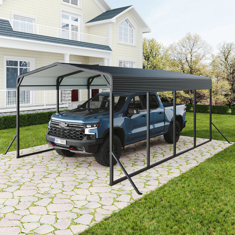 Abri d'auto 12 x 20 pi en métal avec base de soutien renforcée, adapté à toutes les conditions météorologiques