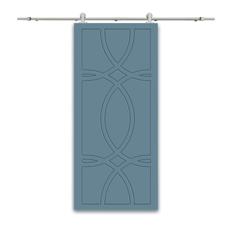 Porte de grange 84 po à panneaux creux peints avec quincaillerie d'installation, 24 po x 84 po, Bleu dignité