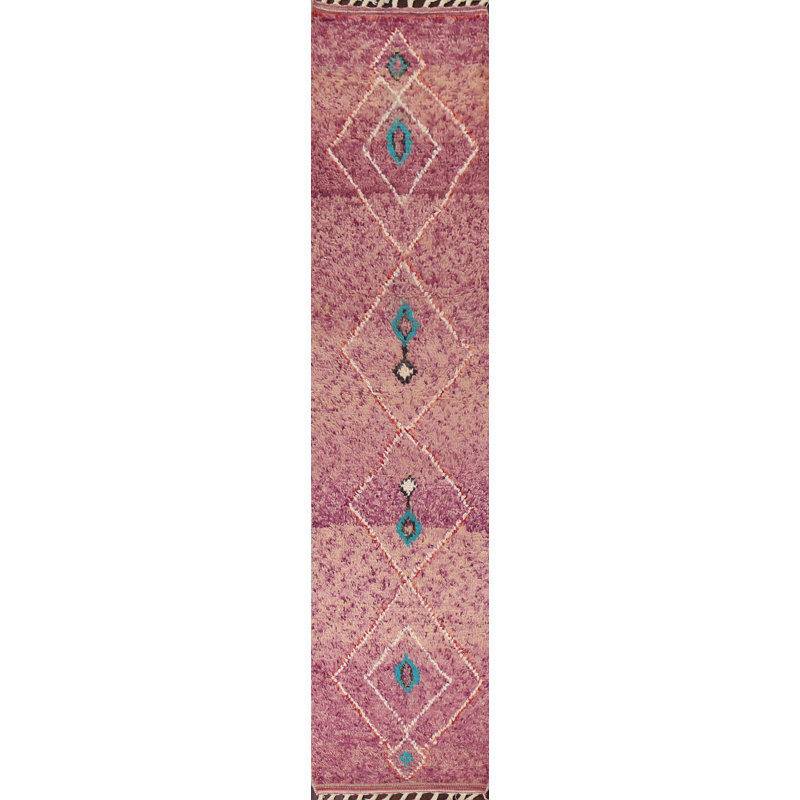 Tapis de couloir géométrique en laine marocain noué à la main 2 x 11
