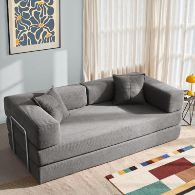 Canapé-lit convertible pliable en velours côtelé, canapé modulaire modulaire avec structure en métal durable de forme fixe, aucun assemblage requis pour la chambre à coucher du salon, canapé de salon