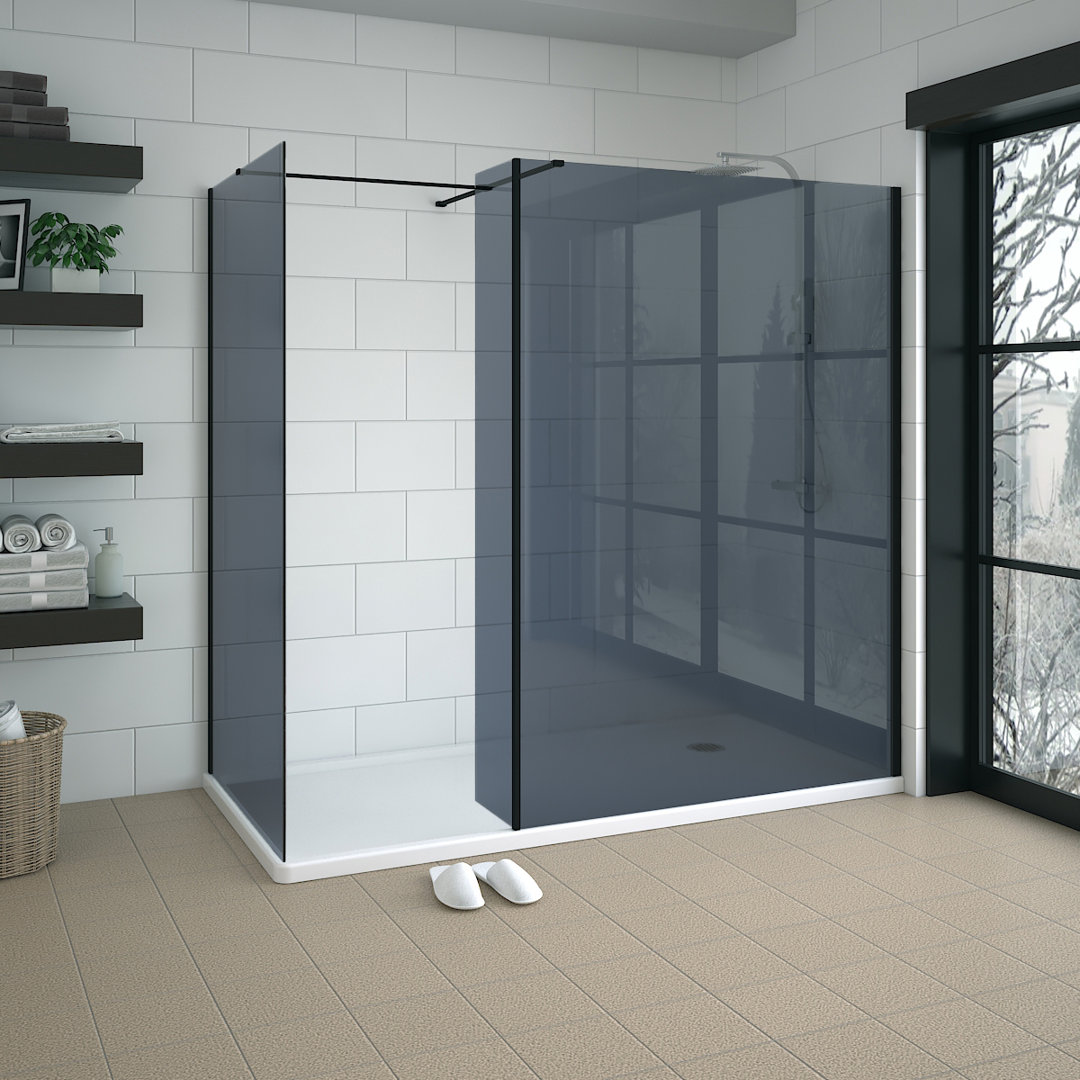 Black Walk In Shower Enclosure Wet Room Grey Glass Screen 1100mm & 900mm with 300mm Return Panel