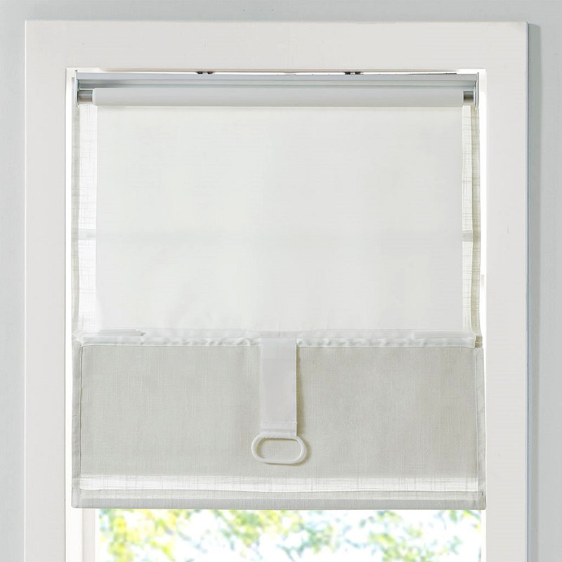 Store romain sans cordon filtrant la lumière en mélange de lin, Blanc, L 31,03 po x L 64,03 po
