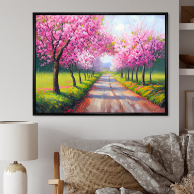 " Countryroad With Pink Blossoming Cherryflowers "
