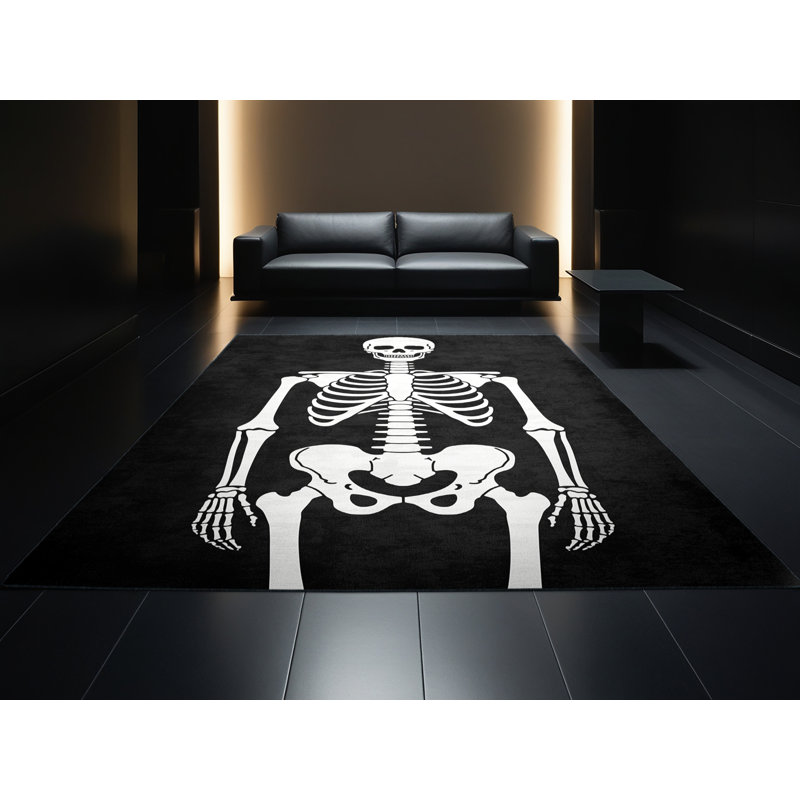 Machine Washable Aguayo Halloween Modern & Contemporary Abstract Rug in Gray – Black Binding, 2x5