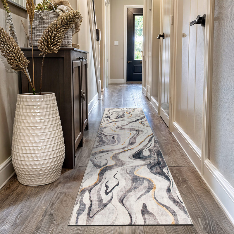 Tapis contemporain lavable antidérapant en marbre, Tapis de couloir 2 pi x 10 pi