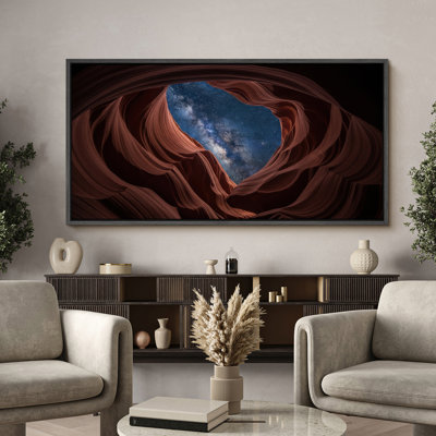 Antelope Canyon Milky Way View Framed Canvas Wall Art - Stunning Night Sky Photography Framed by Sandstone Walls for Nature-Inspired Interiors