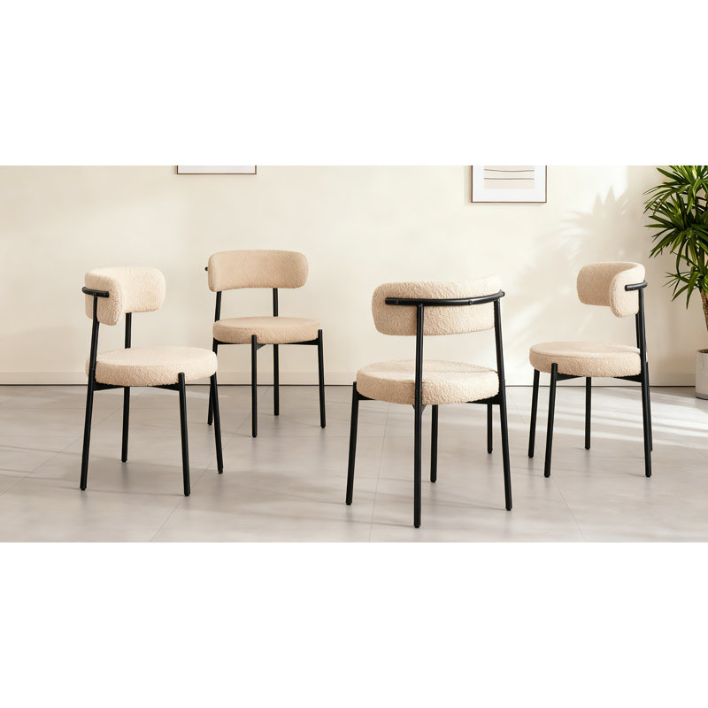 Beige Teddy Fabric Dining Chairs With Metal Legs, Set Of 4, Beige