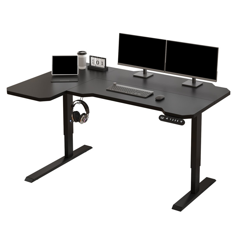Daycia Height Adjustable L-Shape Standing Desk, Black
