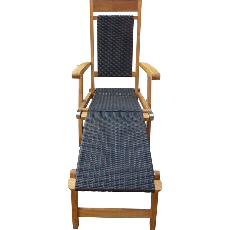 Narmada Outdoor Teak Chaise Lounge, Black