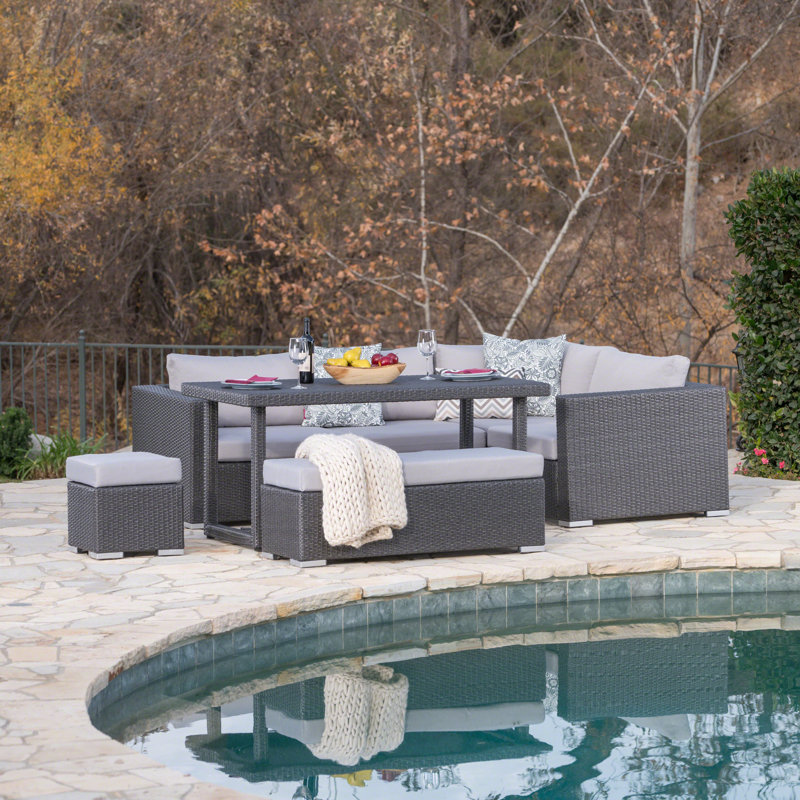 Modular Patio Conversation Set with Cushions, Gray Frame / Silver Cushion