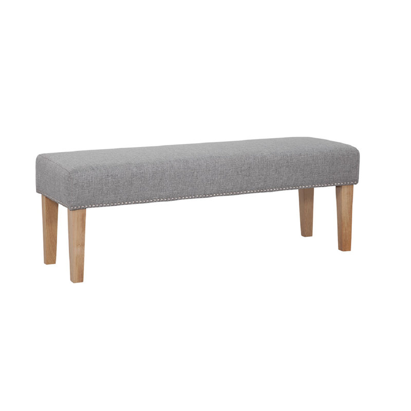 Arboles Miley Upholstered Bench with Silver Nail Trim, Natural, London Fog Gray