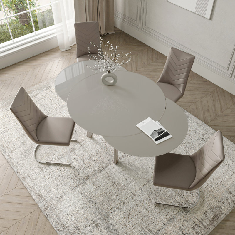 Glass Swivel Extending Dining Table, Taupe